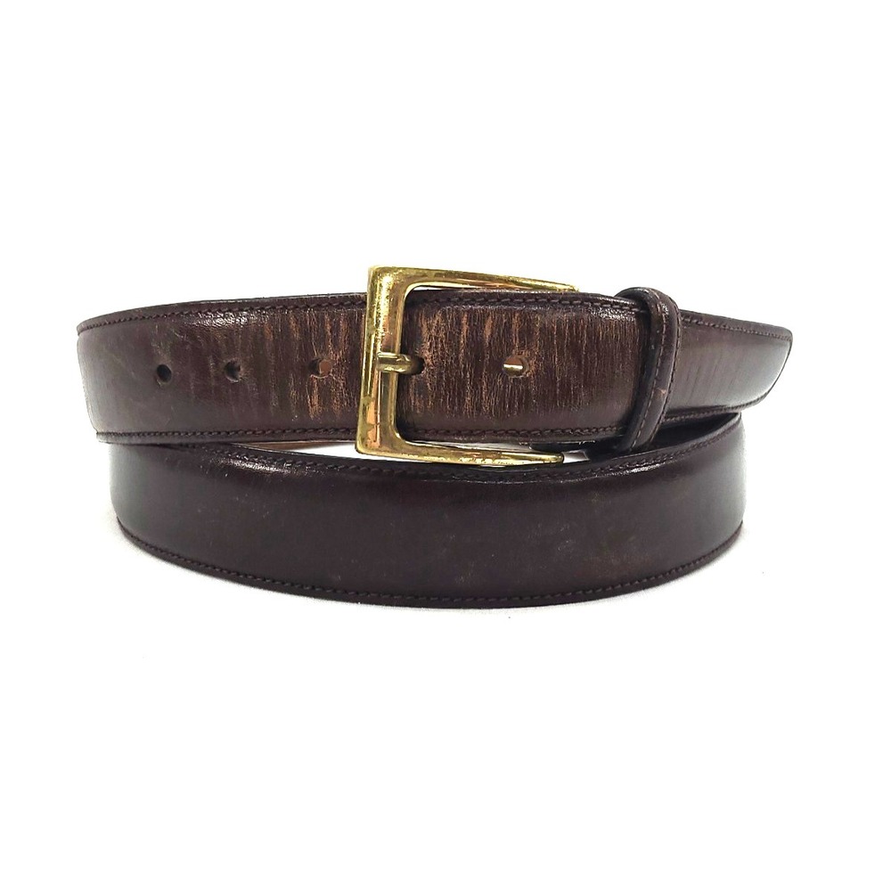 Trafalgar Mens‎ Belt Brown Cortina 38/95 Handmade in USA Goldtone Buckle